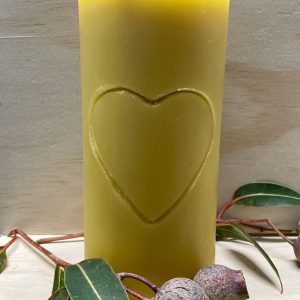Beeswax Candle - Heart Engraved - Tall Pillar 14cm