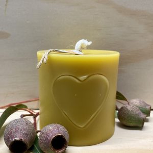 Beeswax Candle - Heart Engraved - Short Pillar 7.5cm