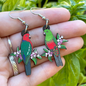 King Parrot Wooden Earrings