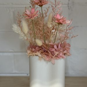 White Fluted Vase with Japanese Daisies