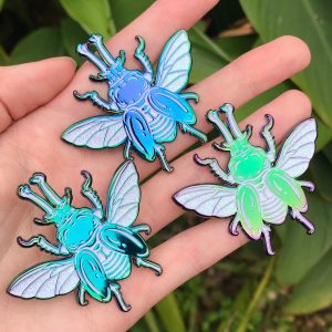 Rainbow Stag Beetle (White) - Enamel Pin