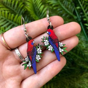 Crimson Rosella Wooden Earrings