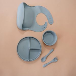 5 Piece Silicone Set - Plate & Cutlery, Bowl and Bib