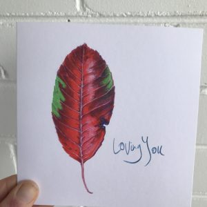 Greeting Card - Dark Red Leaf 'Loving you'