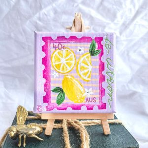 Lemon Le Citron Postage Stamp Mini Artwork 10 x 10cm