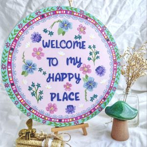 Welcome to my Happy Place: Hand Painted Wall Plaque Welcome Sign