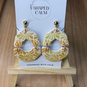 White and gold floral polymer clay earrings