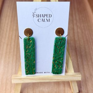 Green and gold leaf polymer clay earrings