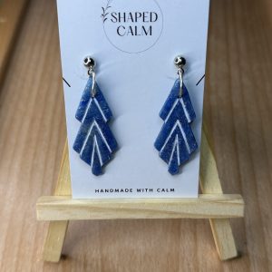 Blue and white geometric design earrings
