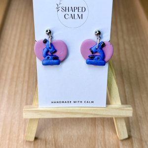 Blue microscope on pink heart earrings