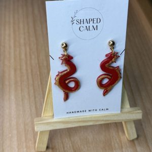 Red and gold dragon earrings