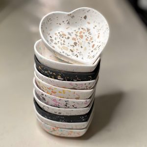 Love heart dishes in various Terrazzo designs