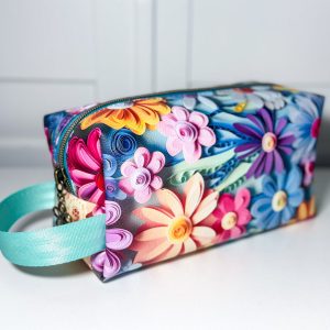Paper flower print boxy zipper pouch