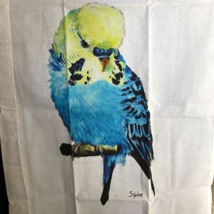 Tea Towel by Sandra Gudze Art - Budgie