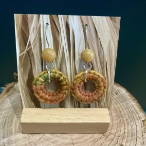 Double Button-hole orange wool earrings