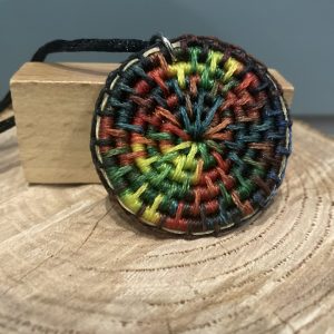 Multi-coloured raffia and wax thread necklace