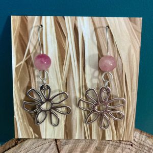 Hollow Flower earrings with pink gemstones