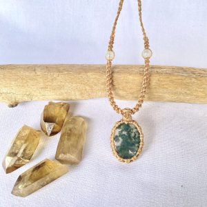 Moss Agate Handmade Macrame Crystal Necklace