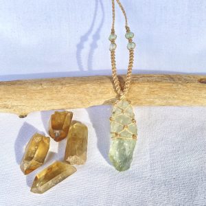 Raw Green Calcite Handmade Macrame Crystal Necklace