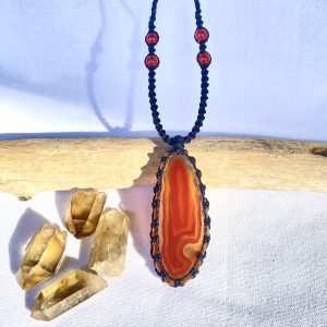 Red Agate Handmade Macrame Crystal Necklace