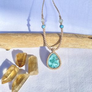 Larimar Handmade Macrame Crystal Necklace