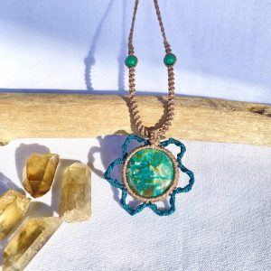 Chrysocolla Handmade Flower Macrame Crystal Necklace