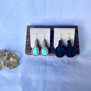 Turquoise and Labradorite Handmade Macrame Crystal Earrings