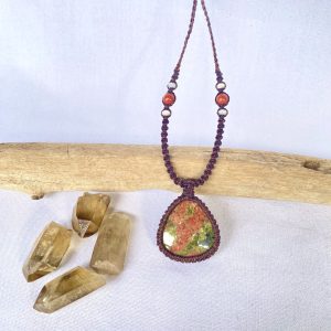 Unakite Handmade Macrame Crystal Necklace
