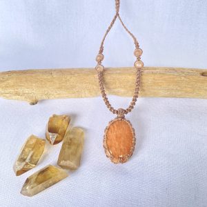 Orange Amazonite Handmade Macrame Crystal Necklace