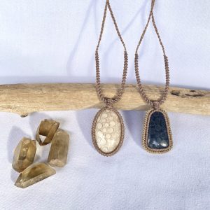 Fossilised Coral Handmade Macrame Crystal Necklaces