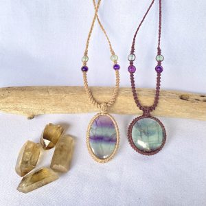 Fluorite Handmade Macrame Crystal Necklaces
