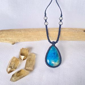 Blue Apatite Handmade Macrame Crystal Necklace