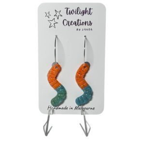 Handcrafted sour gummy worm earrings