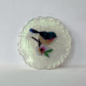 Resin Coaster - Embroidered Bird/Pearl