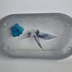 Resin Trinket Tray - Birds in flight silver sparkle