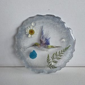 Resin Geode Coaster - Bird in Flight Silver Glitter