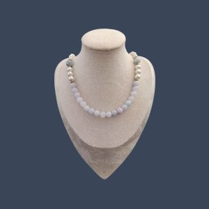 Angelite and shell pearl necklace- Grace and Guidance