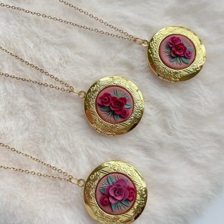 Vintage Style Rose Sculpted Lockets - Gold