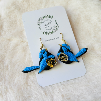 Art Deco style Sculpted Fairy Wren Earrings