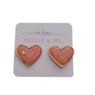 Gold, pink and coral heart studs