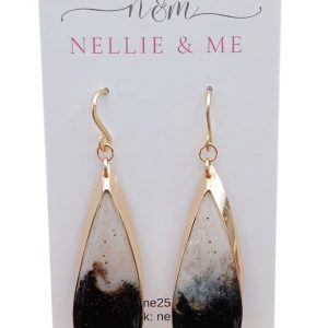 BLACK, WHITE AND GOLD TEARDROP EARRINGS