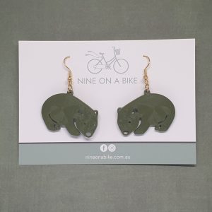 Wombat earrings (Green/Gold)