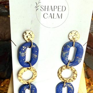 Royal blue and gold chain link earrings