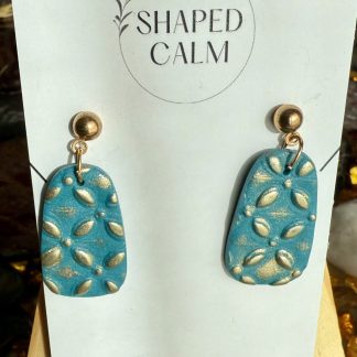 Teal aqua green with gold dangle earrings