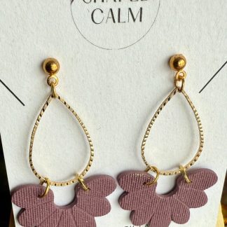 Purple gold teardrop with mauve floral Dangle earrings