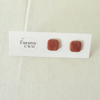Wood texture square stud earrings