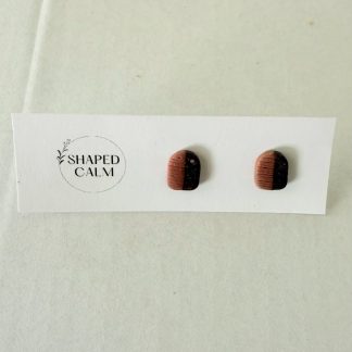 Wood texture half dark and light stud earrings