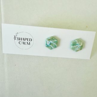 Hexagon teal mix stud earring