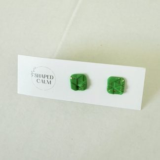 Square green and gold stud earring