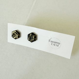 Black and gold hexagon stud earring